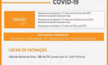 Aplicação da 2ª dose da vacina contra COVID-19 acontece até ás 17h neste sábado (18)