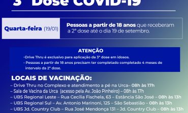 Pessoas que receberam a 2ª dose da vacina contra COVID-19 até 19 de setembro podem receber a 3ª dose nesta quarta (19)