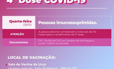 Aplicação da 4ª dose da vacina contra COVID-19 acontece amanhã