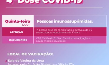 4ª Dose | Aplicação do imunizante contra COVID-19 começa amanhã para pessoas imunossuprimidas