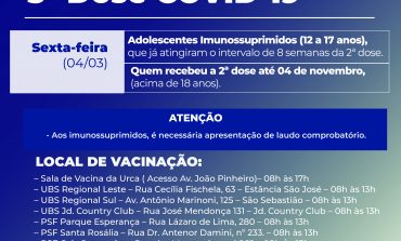 Aplicação da 3ª dose da vacina contra COVID-19 para adolescentes imunossuprimidos começa amanhã (04)