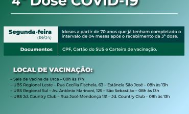 Aplicação da 4ª dose da vacina contra COVID-19 retorna na segunda (18)