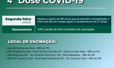 Aplicação da 4ª dose da vacina contra COVID-19 volta na segunda (09)